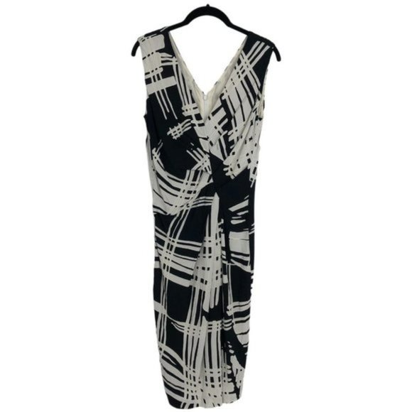 Escada Dido black  &  white print sleeveless Twisted faux wrap midi dress 34 SP - Picture 2 of 7